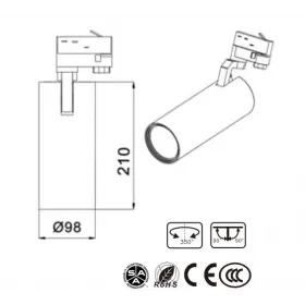 35W 3500lm 3000K 3-phase COB LED Track Light GREY