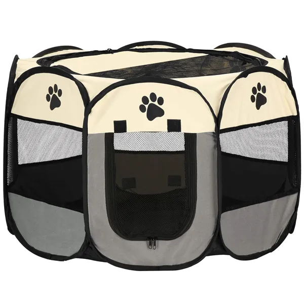 Universal dog and cat playpen 73 cm foldable cage beige-gray