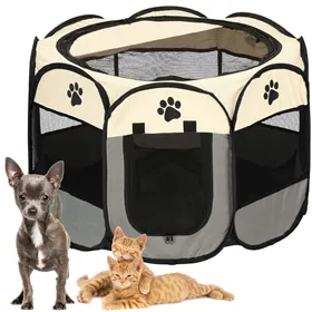 Universal dog and cat playpen 73 cm foldable cage beige-gray