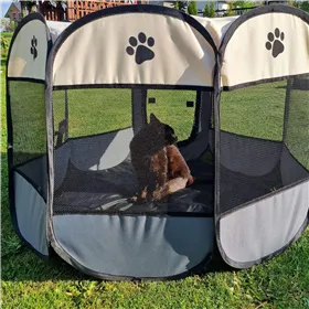 Universal dog and cat playpen 73 cm foldable cage beige-gray