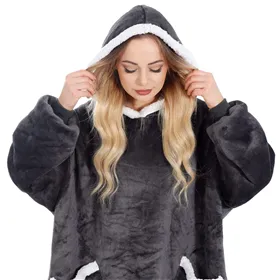 Women's oversize blanket sweatshirt 2in1 with hood warm graphite