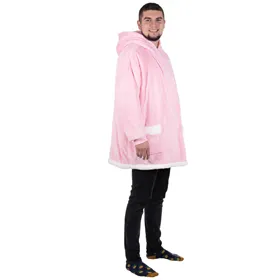 Women's oversize blanket sweatshirt 2in1 with hood warm pink