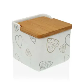 Salt Shaker with Lid Versa Cozy Bamboo Hearts Ceramic (12,2 x 11,5 x 12,2 cm)