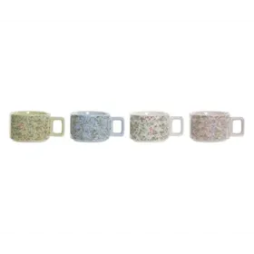 Piece Coffee Cup Set DKD Home Decor Blue Green Pink Metal Dolomite 260 ml (4 Pieces)