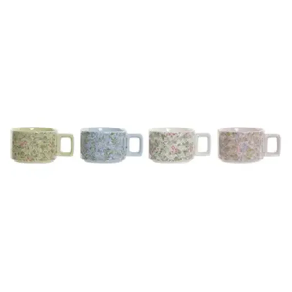 Piece Coffee Cup Set DKD Home Decor Blue Green Pink Metal Dolomite 260 ml (4 Pieces)