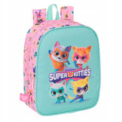 School Bag SuperKitties Pink Turquoise 22 x 27 x 10 cm