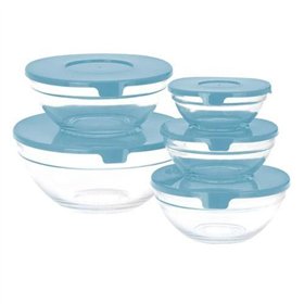 Set of 5 lunch boxes Glass EH Blue Transparent
